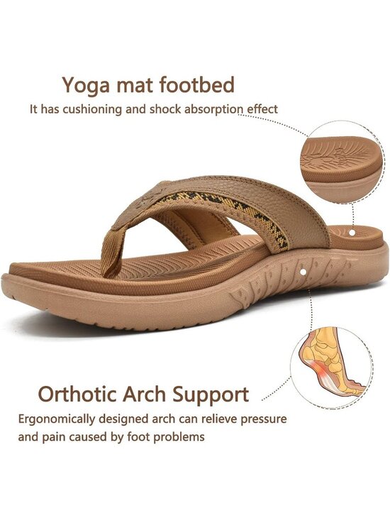 Men\'s Brown Sport Flip Flops Comfort Orthotic Thong Sandals Arch Support main image 4